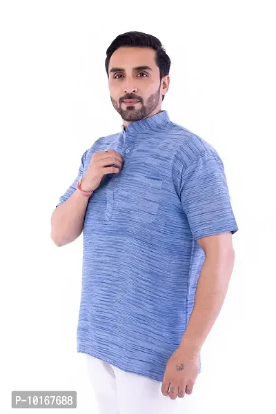 DESHBANDHU DBK Men's Regular Half Sleeves Short Kurta - Casual Ethnic Wear (40, Sky)-thumb2