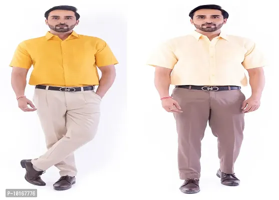 DESHBANDHU DBK Men's Plain Solid Cotton Half Sleeves Regular Fit Formal Shirt's Combo (Pack of 2) (42, Mustard_Sand)-thumb0