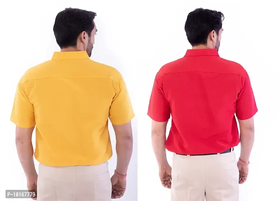 DESHBANDHU DBK Men's Plain Solid Cotton Half Sleeves Regular Fit Formal Shirt's Combo (Pack of 2) (44, Mustard_RED)-thumb4