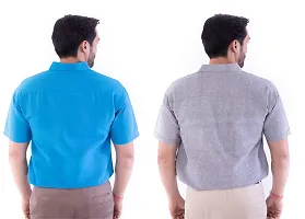 DESHBANDHU DBK Men's Plain Solid Cotton Half Sleeves Regular Fit Formal Shirt's (Pack of 2) (40, FIROZI - Grey)-thumb1