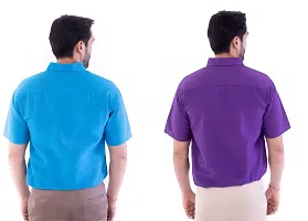 DESHBANDHU DBK Men's Plain Solid Cotton Half Sleeves Regular Fit Formal Shirt's (Pack of 2) (42, FIROZI - Purple)-thumb3