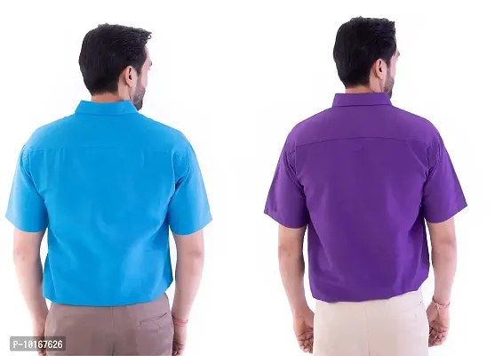 DESHBANDHU DBK Men's Plain Solid Cotton Half Sleeves Regular Fit Formal Shirt's (Pack of 2) (42, FIROZI - Purple)-thumb4