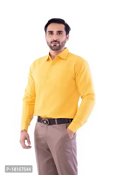 DESHBANDHU DBK Men's Solid Cotton Full Sleeves Regular Fit Shirt (42, Mustard)