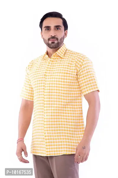 DESHBANDHU DBK Men's Plain Solid 100% Cotton Half Sleeves Regular Fit Formal Shirt's (40, Yellow)