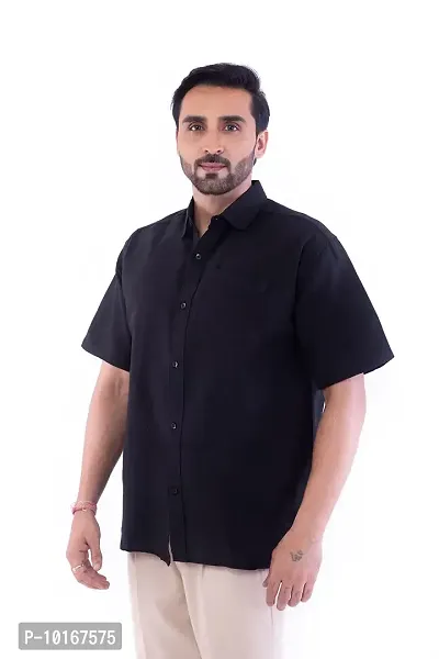 DESHBANDHU DBK Men's Plain Solid 100% Cotton Half Sleeves Regular Fit Formal Shirt's (40, Black)-thumb0