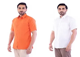 DESHBANDHU DBK Men's Plain Solid Cotton Regular Fit Half Sleeves Formal Shirt's Combo (Pack of 2) (42, Orange-White)-thumb1