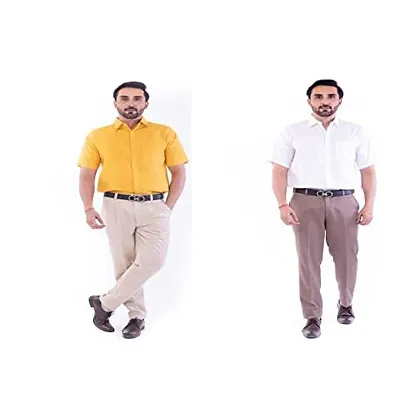 DESHBANDHU DBK Men's Plain Solid Cotton Half Sleeves Regular Fit Formal Shirt's Combo (Pack of 2)