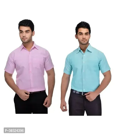 Elegant Multicoloured Cotton  Short Sleeves Casual Shirt For Men Pack Of 2-thumb0