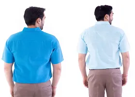 DESHBANDHU DBK Men's Plain Solid Cotton Half Sleeves Regular Fit Formal Shirt's (Pack of 2) (44, FIROZI - Sky)-thumb3
