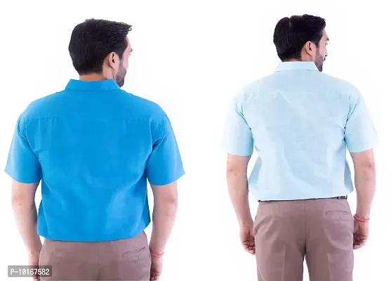 DESHBANDHU DBK Men's Plain Solid Cotton Half Sleeves Regular Fit Formal Shirt's (Pack of 2) (44, FIROZI - Sky)-thumb4