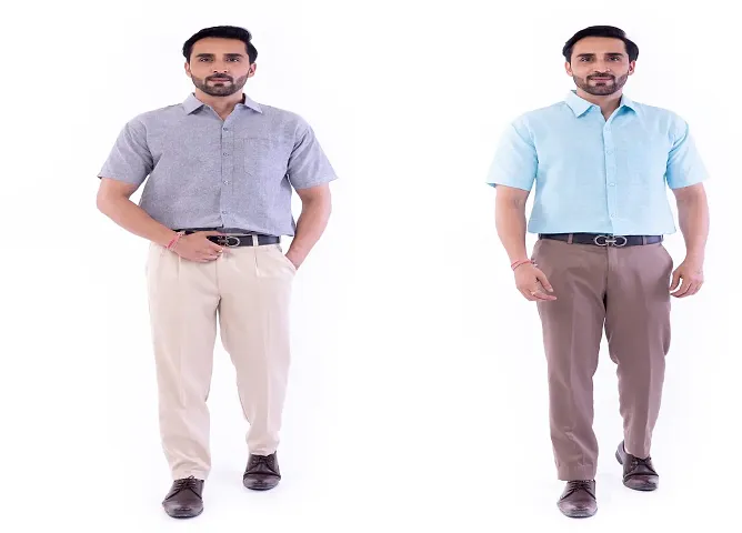 DESHBANDHU DBK Men's Cotton Solid Regular Fit Half Sleeve Combo Shirts (Pack of 2)