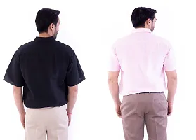 DESHBANDHU DBK Men's Plain Solid 100% Cotton Half Sleeves Regular Fit Formal Shirt's Combo (Pack of 2) (40, Black - Pink)-thumb3