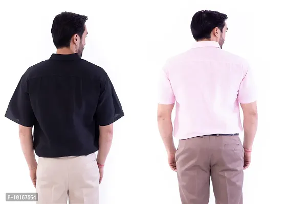 DESHBANDHU DBK Men's Plain Solid 100% Cotton Half Sleeves Regular Fit Formal Shirt's Combo (Pack of 2) (40, Black - Pink)-thumb4