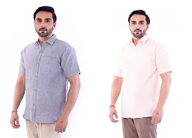DESHBANDHU DBK Men's Cotton Solid Regular Fit Half Sleeve Combo Shirts (Pack of 2) (42, Grey_Peach)-thumb1