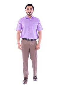DESHBANDHU DBK Men's Plain Solid 100% Cotton Half Sleeves Regular Fit Formal Shirt's (40, Purple)-thumb1