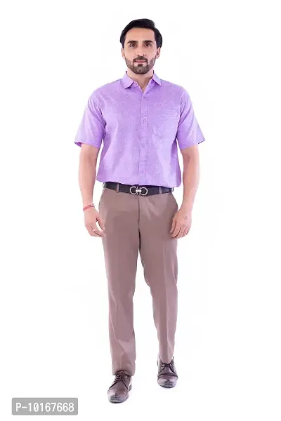 DESHBANDHU DBK Men's Plain Solid 100% Cotton Half Sleeves Regular Fit Formal Shirt's (40, Purple)-thumb2