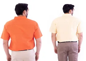 DESHBANDHU DBK Men's Plain Solid Cotton Regular Fit Half Sleeves Formal Shirt's Combo (Pack of 2) (42, Orange-Sand)-thumb2