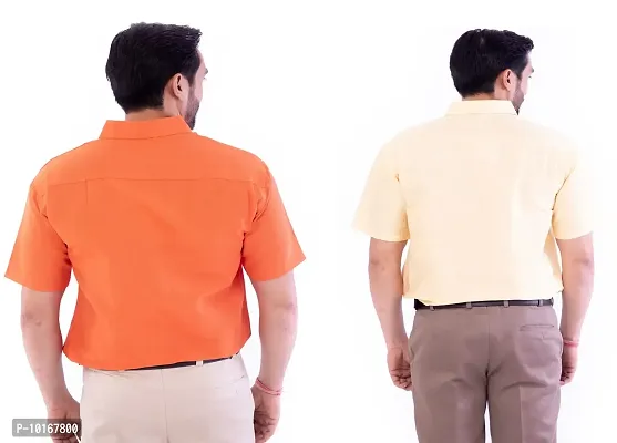 DESHBANDHU DBK Men's Plain Solid Cotton Regular Fit Half Sleeves Formal Shirt's Combo (Pack of 2) (42, Orange-Sand)-thumb3