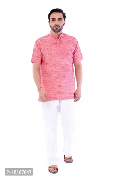 DESHBANDHU DBK Men's Regular Half Sleeves Short Kurta - Casual Ethnic Wear (44, Pink)-thumb0