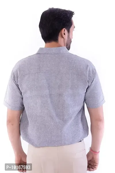 DESHBANDHU DBK Men's Plain Solid 100% Cotton Half Sleeves Regular Fit Formal Shirt's (42, Grey)-thumb2