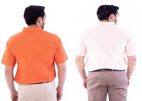 DESHBANDHU DBK Men's Plain Solid Cotton Regular Fit Half Sleeves Formal Shirt's Combo (Pack of 2) (42, Orange-Peach)-thumb3