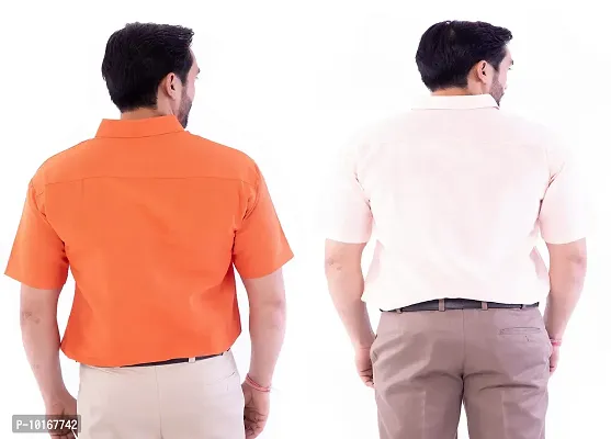 DESHBANDHU DBK Men's Plain Solid Cotton Regular Fit Half Sleeves Formal Shirt's Combo (Pack of 2) (42, Orange-Peach)-thumb4
