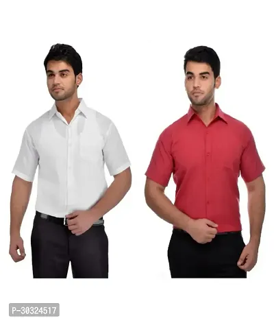 Elegant Multicoloured Cotton  Short Sleeves Casual Shirt For Men Pack Of 2-thumb0