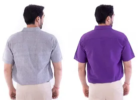 DESHBANDHU DBK Men's Cotton Solid Regular Fit Half Sleeve Combo Shirts (Pack of 2) (42, Grey_Purple)-thumb3