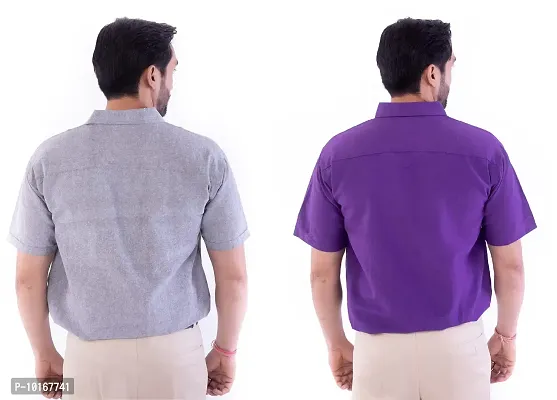 DESHBANDHU DBK Men's Cotton Solid Regular Fit Half Sleeve Combo Shirts (Pack of 2) (42, Grey_Purple)-thumb4