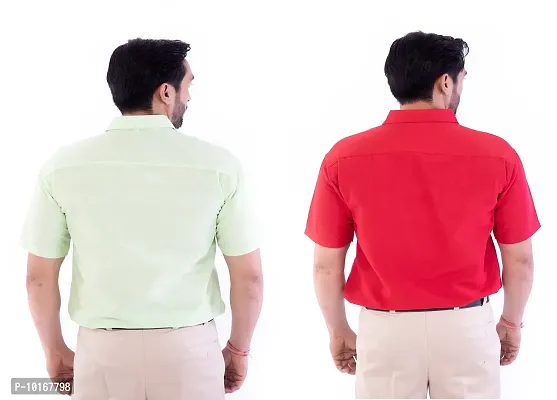 DESHBANDHU DBK Men's Plain Solid Cotton Half Sleeves Regular Fit Formal Shirt's Combo (44, Parrot_RED)-thumb4