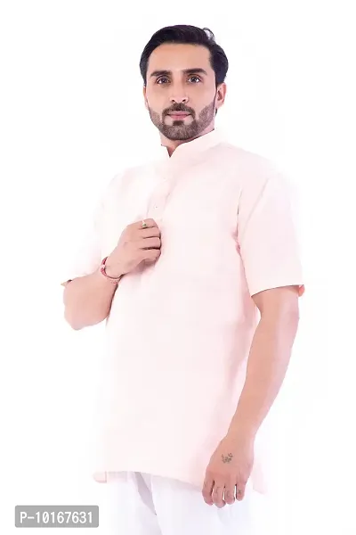 DESHBANDHU DBK Men's Half Sleeve Short Regular Kurta Cotton Ethnic Wear (42, Peach)-thumb3