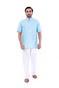 DESHBANDHU DBK Men's Half Sleeve Short Regular Kurta Cotton Ethnic Wear (44, Sky)-thumb1