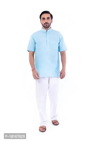 DESHBANDHU DBK Men's Half Sleeve Short Regular Kurta Cotton Ethnic Wear (44, Sky)-thumb2