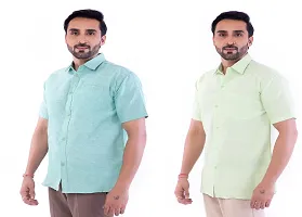 DESHBANDHU DBK Men's Plain Solid Cotton Half Sleeves Regular Fit Formal Shirt's Combo (44, Green - Parrot)-thumb2