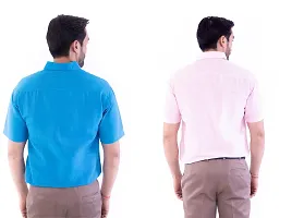 DESHBANDHU DBK Men's Plain Solid Cotton Half Sleeves Regular Fit Formal Shirt's (Pack of 2) (42, FIROZI - Pink)-thumb1