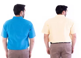 DESHBANDHU DBK Men's Plain Solid Cotton Half Sleeves Regular Fit Formal Shirt's (Pack of 2) (40, FIROZI - Sand)-thumb2