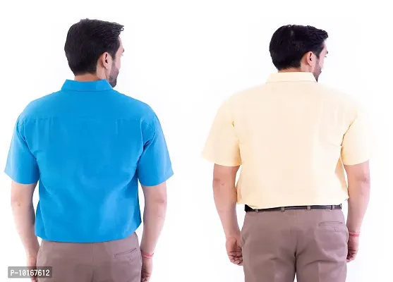 DESHBANDHU DBK Men's Plain Solid Cotton Half Sleeves Regular Fit Formal Shirt's (Pack of 2) (40, FIROZI - Sand)-thumb3