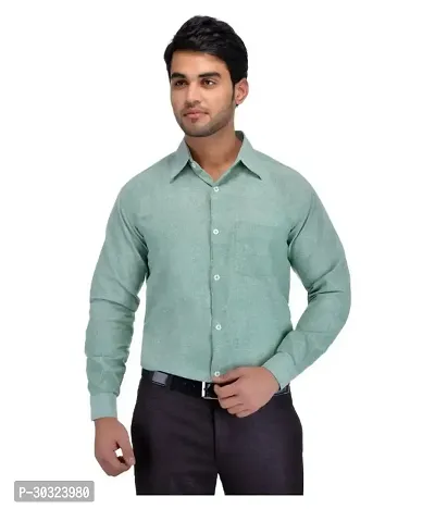 Elegant Green Cotton  Long Sleeves Casual Shirt For Men-thumb0