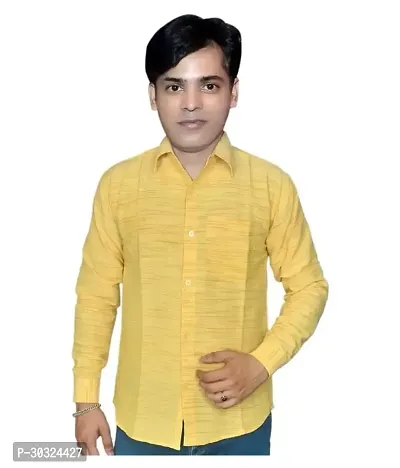 Elegant Yellow Cotton  Long Sleeves Casual Shirt For Men-thumb0