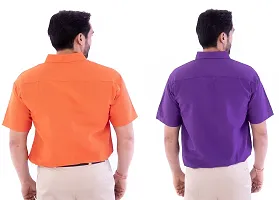 DESHBANDHU DBK Men's Plain Solid Cotton Regular Fit Half Sleeves Formal Shirt's Combo (Pack of 2) (40, Orange-Purple)-thumb3
