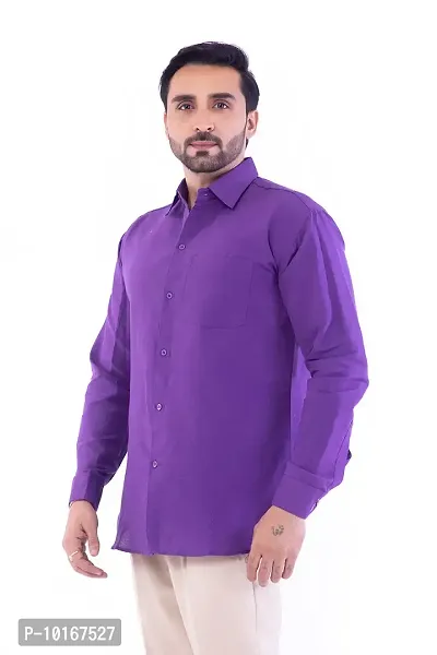 DESHBANDHU DBK Men's Solid Cotton Full Sleeves Regular Fit Shirt (44, Purple)-thumb3