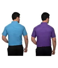 Elegant Multicoloured Cotton  Short Sleeves Casual Shirt For Men Pack Of 2-thumb1