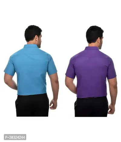 Elegant Multicoloured Cotton  Short Sleeves Casual Shirt For Men Pack Of 2-thumb2