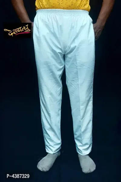 White Khadi Solid Trouser For Men's-thumb0