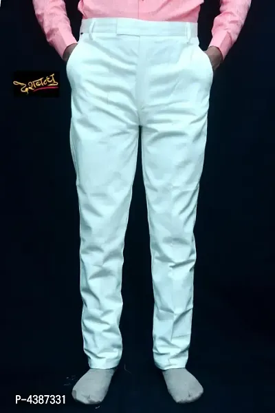 White Khadi Solid Trouser For Men's