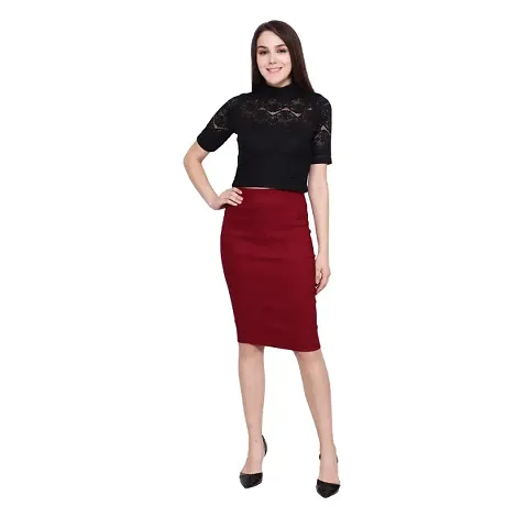 Cotton Solid Pencil Skirts