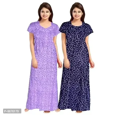 Pack of 2 Women's Cotton Nighty Night Dress | TEC_2_Large Multicolour