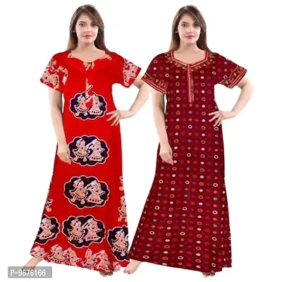 Pack of 2 Women's Cotton Nighty Night Dress | TEC_22_Large Multicolour