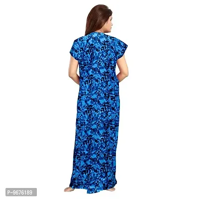 Women's Cotton Leaves Printed Cotton Nightwear Nighty| Women's Night Wear Maxi (Blue, Cotton)-thumb2