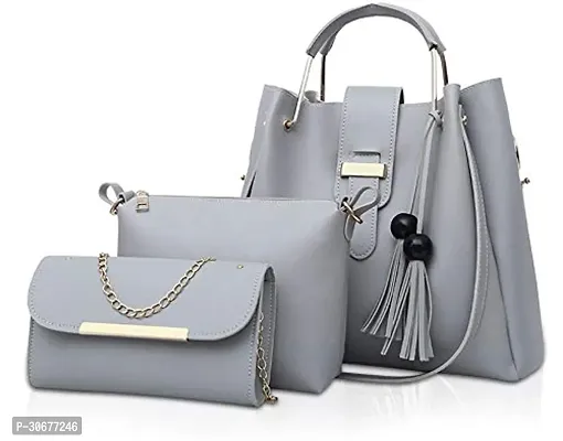 Classic Grey Synthetic Handbag and Sling BagSet Of 3 Grey